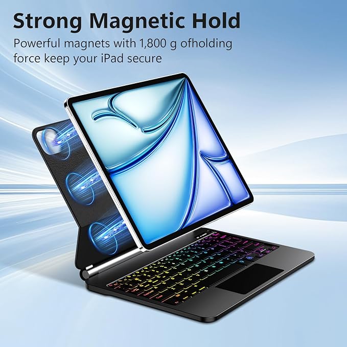 Keyboard Case for iPad Air 13 inch (M3 2025/M2, 2024),iPad Pro 12.9 inch (3/4/5/6th Gen) Magic Magnetic Backlit Keyboard Case with Multi-Touch Trackpad- Easy-Set Floating Cantilever Stand (Black)