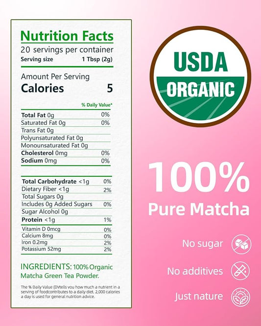 35°N MATCHA Organic Ceremonial Grade Matcha Powder, USDA Certified, 100% Pure Green Tea, No Additives, First Harvest, High in Antioxidants, L-Theanine & EGCG, Smooth Taste for Lattes & Baking, 1.4oz (40g)