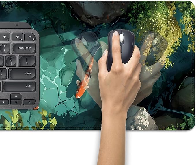 Japanese Koi Carp Fish Desk Pad Mouse Pad,Large Gaming Mouse Mat with Stitched Edges,Non-Slip Rubber Base Mous Mat for Office,Computer,Keyboard,Laptop and Home Desk Pad(27.5X11.8 in)