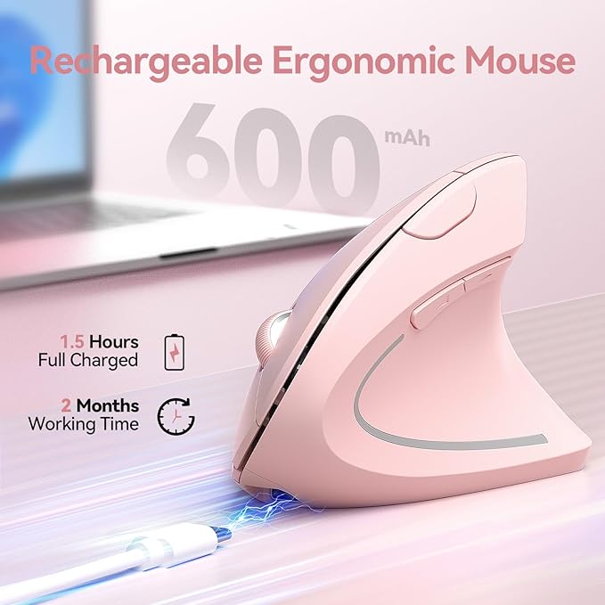 TECKNET Ergonomic Mouse Wireless, Rechargeable Mouse Wireless Silent for Carpal Tunnel Right Hand, 2.4GHz USB Vertical Mouse Wireless for Laptop, 5 Adjustable 4800 DPI, Computer, MacBook, Desktop