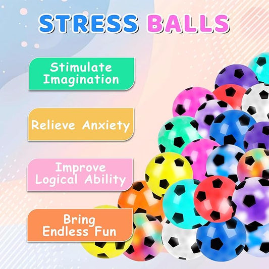 24 Pack Fidget Stress Balls for Adults, Stress Relief Sensory Soccer Stress Ball, Bulk Squishy Squeeze Ball Set for Birthday Gift, Soccer Party Favors, Adult Goodie Bag Stuffers