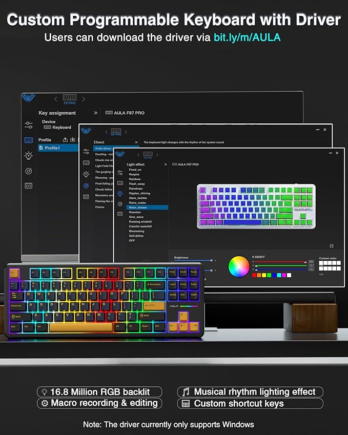 AULA F87 Wireless Mechanical Keyboard, 75% TKL Custom Hot Swappable Gaming Keyboards with PBT Keycaps, Pre-lubed Greywood Switches, RGB Backlit Creamy Keyboard, 2.4GHz/USB-C/BT5.0