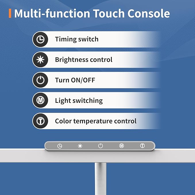 Desk Lamp, 3 Colors Stepless Dimming LED Desk Lamps for Home Office Adjustable Memory Desk Light with Clamp Touch Control Office Lamp Eye Caring Computer Light for Working Sewing(White)