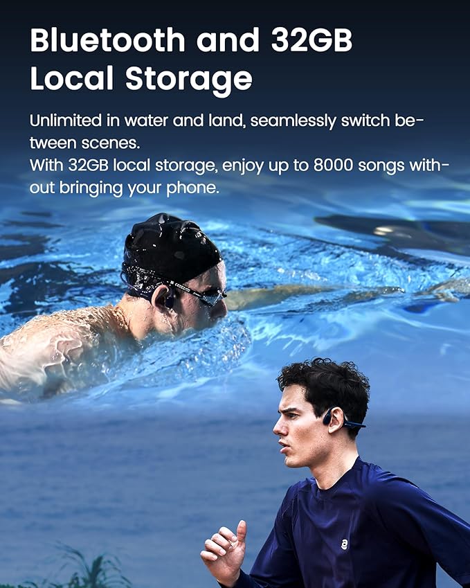 HaptiFit Terra Advanced Smart Sports Wearable, Open Ear Bluetooth Bone Conduction Headphones with Mic and 32GB MP3, Waterproof Wireless Earphones for Workouts, Swimming and Running, Red