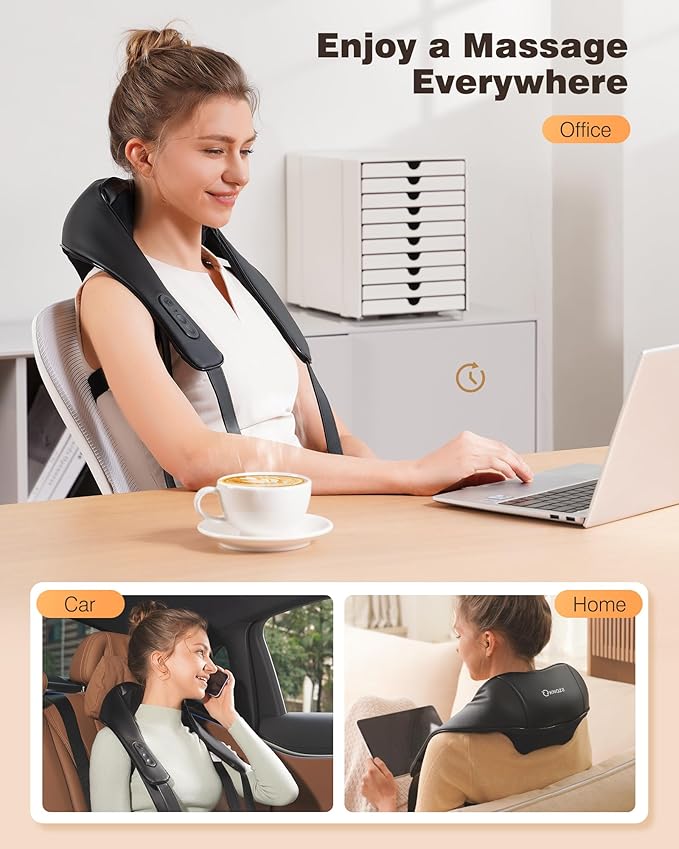 Neck and Shoulder Massager with Heat, Cordless Back and Neck Massager, Upgraded Graphene Heating, 4D Shiatsu Deep Kneading Massage for Shoulder, Back,Leg,Pain Relief, Portable Gifts for Dad Mom Friend