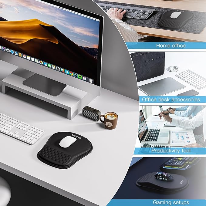 Mouse Pad with Wrist Rest, Ergonomic Mousepads with Wrist Support, Soft Lycra Fabric Memory Foam Office Desk Accessories for Comfort/Pain Relief/PC Gaming/Computer/Laptop (Black)