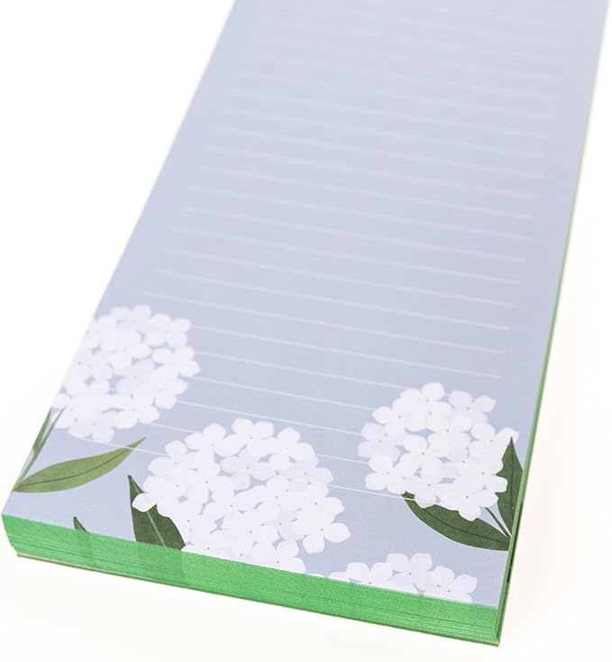 Graphique White Hydrangeas Magnetic Notepad, 100 Tear-Away Sheets for Grocery, Shopping & To-Do Lists, Writing Pad for Fridge, Kitchen, Office