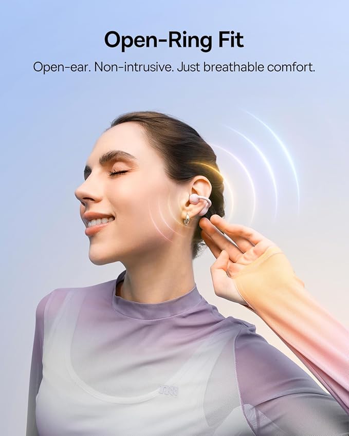 Baseus Bass BC1 Open Ear Earbuds Clip-On Headphones, Open-Ring Comfort with Tri-Curve Snug Clip, Powerful Sound with SuperBass, 4-Mic Clear Calls, IP55 Waterproof, 38H Playtime, Lightweight
