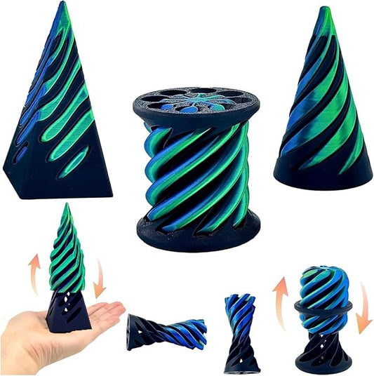 3D Printed Spiral Fidget Toys Impossible Pyramid Passthrough Sculpture Mini Cones Pass Through Pyramid Fidget Toy (Green Black)