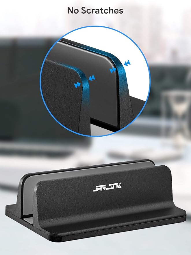 JARLINK 2-in-1 Design Vertical Laptop Stand Holder, Aluminum Laptop Stand for Desk with Adjustable Dock, Space-Saving Organizer Compatible with All MacBook, Samsung, HP, Dell, Chrome Book, Black