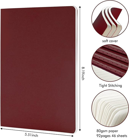 36 Pack Soft Cover Journal Bulk, Feela Lined Blank Travel Journal for Women Men Writing, Notebooks College Ruled for Work, Note Taking Notebook School Business Supplies, 8.2” x 5.5”, A5, Wine