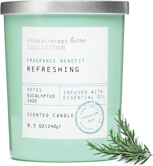 Eucalyptus Candle, Eucalyptus & Sage Scented Candles,Soy Wax Green Candles for Home Scented,Candle Gift for Women Men,8.5oz