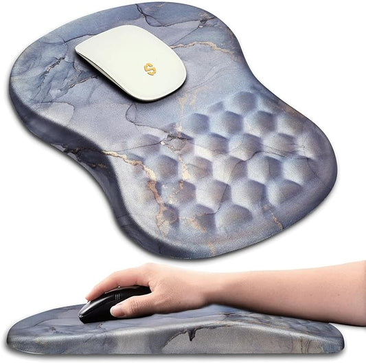 Ergonomic Mouse Pad With Wrist Rest Support, Massage Design Relief Carpal Tunnel Pain, Memory Foam Non-Slip for Wireless Mouse, Marble Cluudy
