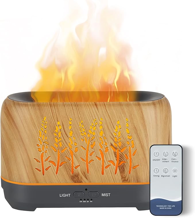 NEWYID Essential Oil Diffuser, 240ml Ultrasonic Flame Oil Diffuser, 3 Mist Mode 4 Timer Up to 12H of Continuous Aroma Waterless Auto-Off Diffusers for Essential Oils Home Room