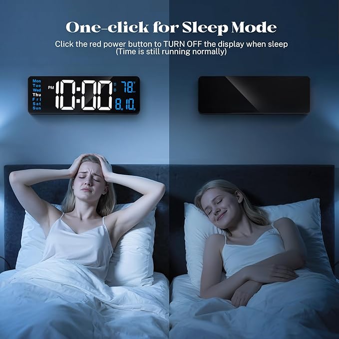 Digital Wall Clocks, 16" Large Digital Clock with Remote Control, Led Wall Clock for Classroom with Date, Week, Alarm, Temperature, Night Light for Living Room, Bedroom, Gym, Office(Blue)