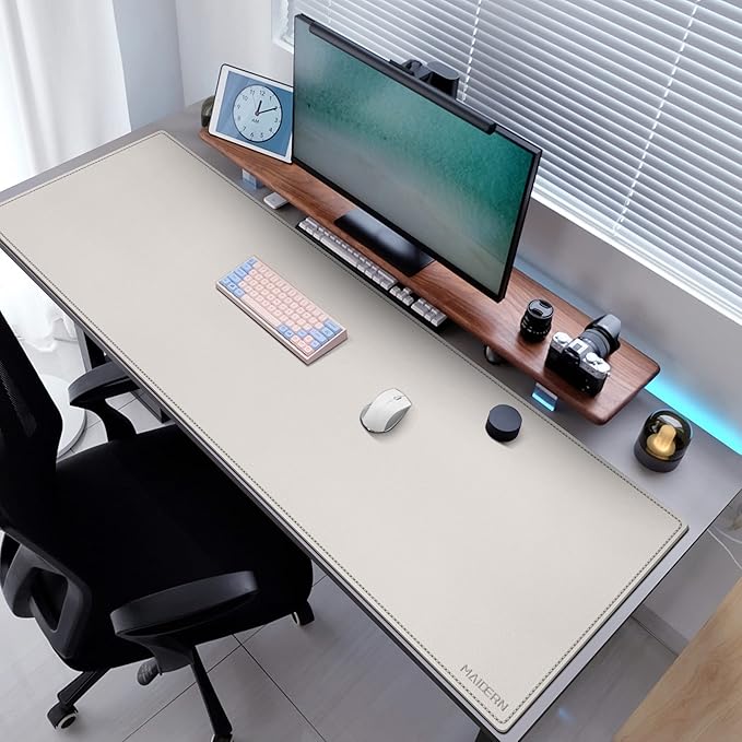 MAIDERN Cork & Leather Desk Mat, 63' x 23.6', Dual Sided Pad Protector for Gaming and Home Office (Cream)