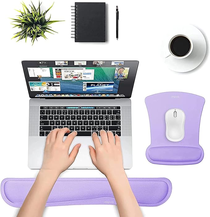 MOSISO Wrist Rest Support for Mouse Pad & Keyboard Set, Ergonomic Mousepad Non-Slip Base Home/Office Pain Relief & Easy Typing Cushion with Neoprene Cloth & Raised Memory Foam, Light Purple