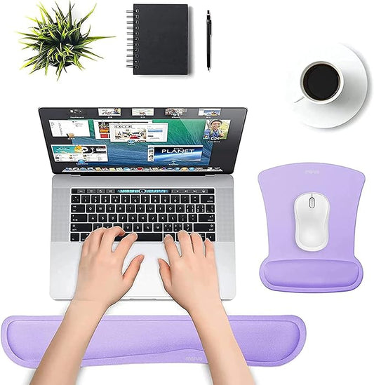 MOSISO Wrist Rest Support for Mouse Pad & Keyboard Set, Ergonomic Mousepad Non-Slip Base Home/Office Pain Relief & Easy Typing Cushion with Neoprene Cloth & Raised Memory Foam, Light Purple