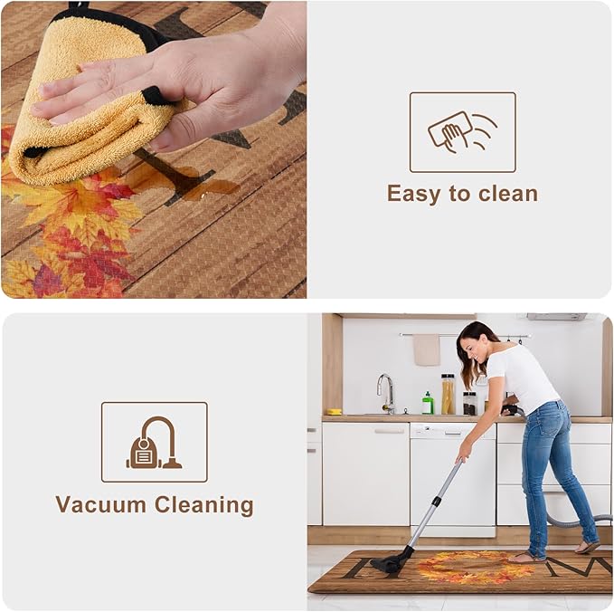 KIMODE Fall Kitchen Mat Anti Fatigue, Farmhouse Maple Leaves Kitchen Rugs Sets of 2, Autumn Cushioned Kitchen Floor Mats, Comfort Kitchen Rugs Non Slip for Floor Sink, Laundry, Desk 17"x47"+17"x29"