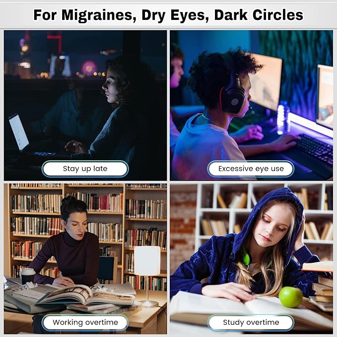 Eye Massager with Heat,Heated Eye Mask, Compression Massage,Eye Massager for Migraine Relief, Reduces Dark Circles & Strain, Improves Sleep, Ideal Gift for Men/Women,White