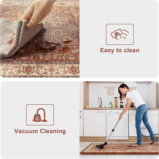 KIMODE Anti Fatigue Fall Kitchen Mats, Boho Distressed Kitchen Floor Mats 17"x47"+17"x29", Non Slip Waterproof Kitchen Rugs, Padded Comfort Standing Mats for Laundry, Office, Sink, Desk Orange Multi