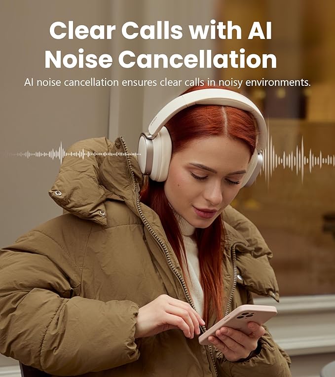 Edifier Active Noise Cancelling Headphones, Over Ear Bluetooth Headset, 92H Playtime Wired & Wireless Hi-Res Audio Certified, Fast Charging Clear Calls for Home Office Travel - Ivory