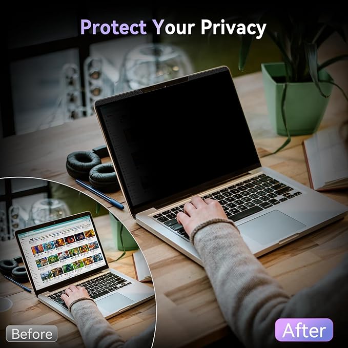 Magnetic Laptop Privacy Screen 15.6 Inch for 16:9 Computer Monitor, Removable 15.6” Anti Glare Protector Blue Light Filter Shield Compatible with HP Dell Xps Acer Asus Samsung Lenovo ThinkPad Envy