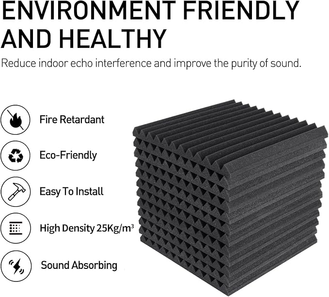 80 Pack Acoustic Foam Panels 1" x 12" x 12" Sound Proof Foam Panles Soundproofing Noise Cancelling Wedge Panels for Home Office Recoding Studio with 420PCS Double-Side Adhesive