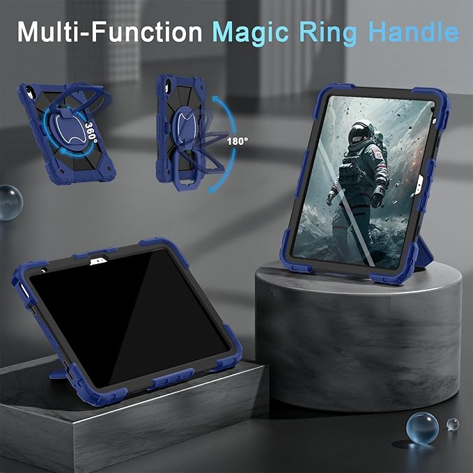 Case for iPad (A16) 11th Gen 11 Inch (2025) /iPad 10th Gen 10.9 Inch (2022) with Screen Protector/Rotating Stand/Pencil Holder,Military Grade Shockproof i Pad Case 10th Generation,Navy Black