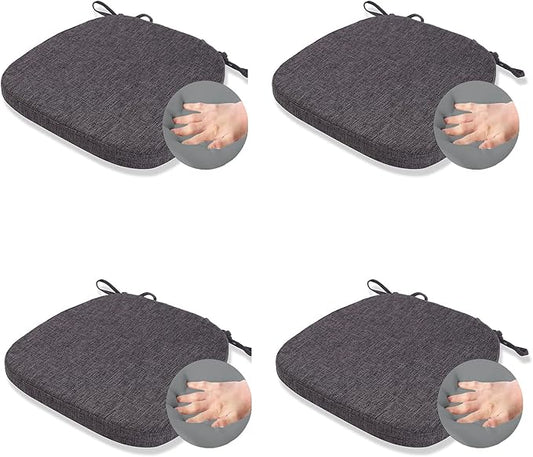 Chair Cushion with Ties for Dining Chairs - Memory Foam Non Slip Kitchen Chair Pad and Dining Seat Cushion with Machine Washable Cover Set of 4 [16.5 x 16.2 Inches] (Black Gray, 4)