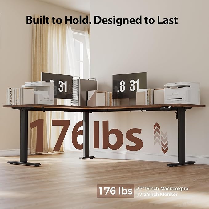 Agilestic 75 Inch L Shaped Standing Desk Adjustable Height, Corner Standing Desk, Sit Stand Up Computer Table, Splice Board, Rustic Brown