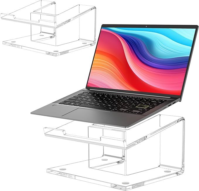2 Pack Acrylic Laptop Stand for Desk, Computer Riser for 10-15.6 Inch Laptops, Ergonomic Laptop Holder, Computer Stand Compatible with Macbooks and Notebooks- Clear