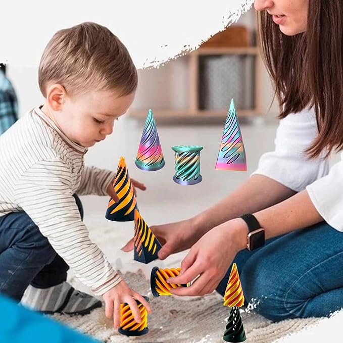 3 Pack Spiral Fidget Toy - Impossible Cones & Pyramid for Relaxing, Kids & Adults