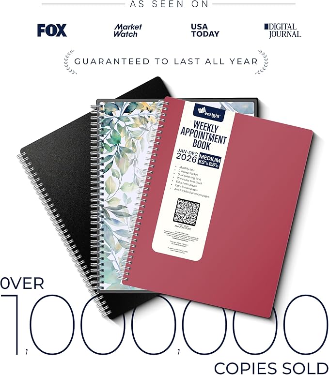 Ensight 2026 Appointment Book & Planner Ensight 6.5 x 8.5 inches Large Tabbed Daily Hourly Weekly Planner Schedule Book 30 Minute time Slots Business & Personal Planner Jan 2026 Dec 2026 Maroon