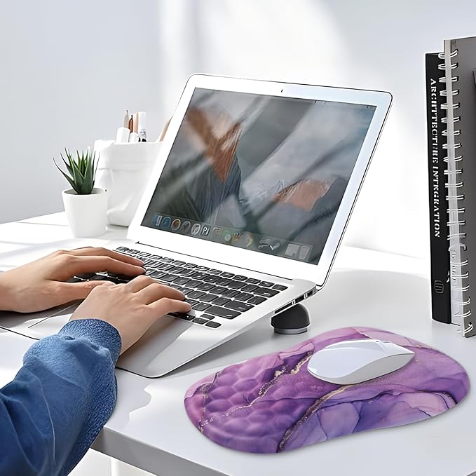 Mouse Pad Wrist Support, Laokiiy Ergonomic Mouse Pad with Wrist Rest, Comfortable Computer Mouse Pad for Laptop, Pain Relief Mousepad with Non-Slip PU Base Purple