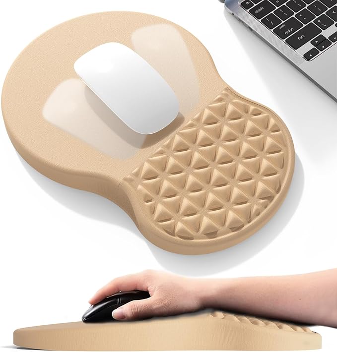 Ergonomic Mouse Pad Wrist Support with Massage Design, Pain Relief Mousepad with Wrist Rest, Memory Foam & Non-Slip PU Base, Computer Mouse Pads for Desk, Office & Home - Earthy Yellow