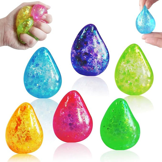 6pack Fidget Toys Squishy Drop Toys| Ice Squishy Drop Malt Sugar Balls| High Density Gel Filled Water Drop Sensory Squeeze Toy|Relief Stress Squeeze Toy Color May Vary (Pack of 6)