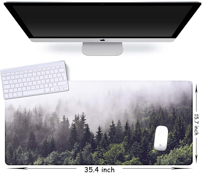 iCasso Extended Gaming Mouse Pad(35.4 x 15.7inch), Large Non-Slip Rubber Base Mousepad with Stitched Edges, Waterproof Keyboard Mouse Mat Desk Pad for Work, Game, Office, Home - Forest