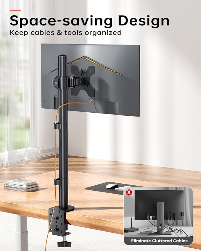 Single Monitor Stand for 13-27'' Wide Monitor Desk Arm up to 17.6lbs Adjustable Stacked Double Mount with C-Clamp 75x75/100x100 VESA