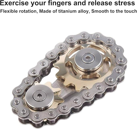 Bike Chain Gear Fidget Spinner, Metal Sprocket Chain Fidget Toy, Stress Anxiety Relief Fidget Toy Finger Spinning Toy for Kids Stainless Steel Sensory Bearings EDC Novelty Toy, Golden Plating Sprocket