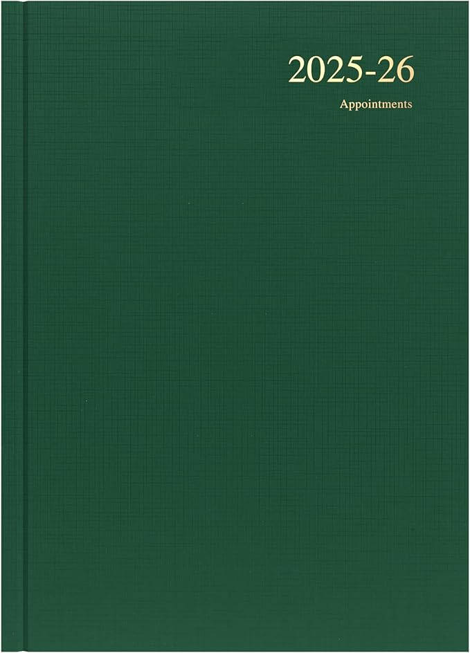 Collins 'Essentials' 12 Month Mid/Academic Year Planner, July 2025-July 2026 - ESSA41M.52-2526 -Day-to-Page Appointments Diary, A4 Hard Cover, Green