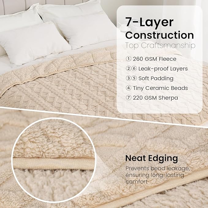 Drewin Weighted Blanket for Adults 12lbs, Soft Comfy Fleece Weighted Blankets with Doubled-Side Shaggy Sherpa, Classy Jacquard Heavy Blanket for Couch and Bed, Beige, 48 x 72 inches