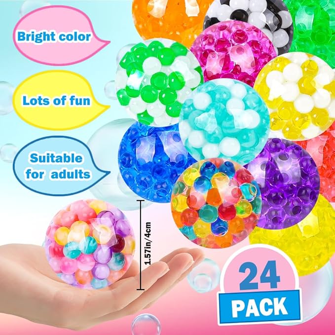 24pcs Mini Stress Balls, Squishy Balls for Adults Stress Relief Squeeze Fidget Balls Set for Party Favors Birthday Goodie Bag Stuffers