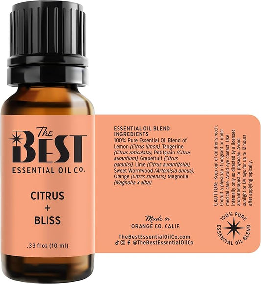 The Best Citrus + Bliss Essential Oil Blend- Premium Grade- 100% Pure & Natural for Aromatherapy, Diffuser, Spa, Massage, Air Freshener- 10 ml (.33 fl oz)