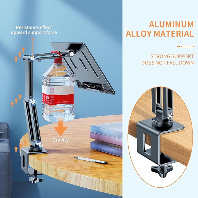 OATSBASF Tablet Stand, iPad Holder for Desk Mount, Portable Monitor Stand, Rotatable 360 Degrees, Desktop Reading Mount Holder for Computer, iPad, Cookbooks, Recipes