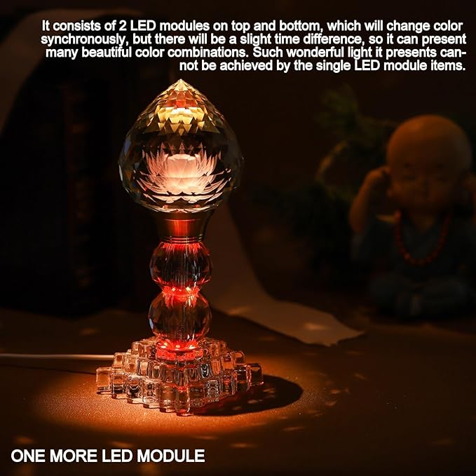 LED Crystal Lotus Flower Lamp – USB Powered Buddha Light for Worship, Prayer and Display,Lotus Flower Light for Bedroom, Buddhist Supplies,Shrine,Meditation Room 8’’ (Lotus Bud)