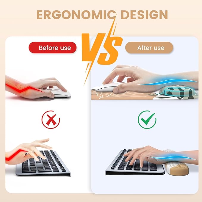 HAOCOO Computer Desk Mat Large, Ergonomic Mouse Pad with Wrist Rest and Keyboard Wrist Pad, 4 in 1 Desk Pad Set with Coaster, Massage Gaming Mousepad for Laptop Desktop Office, Boho Tropical Leaves