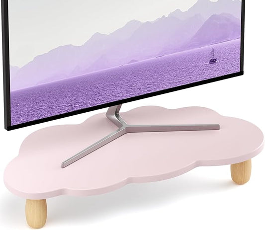 Monitor Stand Riser,Cloud Shape Wood Computer Monitor Stand, Monitor Stand Riser, Multi-Purpose Desktop Organizer Riser for Computer,Laptop,Printer,TV,Purple, Black