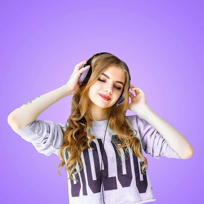 Lorelei X6 Over-Ear Headphones with Microphone, Purple-Black Lightweight Foldable & Portable Stereo Bass, Wired for Smartphone & Tablet, MP3 (1.45M No-Tangle)
