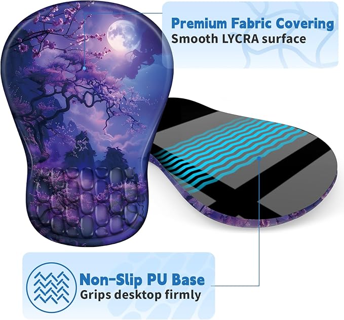 Ergonomic Mouse Pad with Wrist Rest Support, Mousepad with Comfortable Memory Foam Wrist Rest and Non-Slip PU Base for Pain Relief, Computer, Laptop, Office, Home (Moonlit Night)